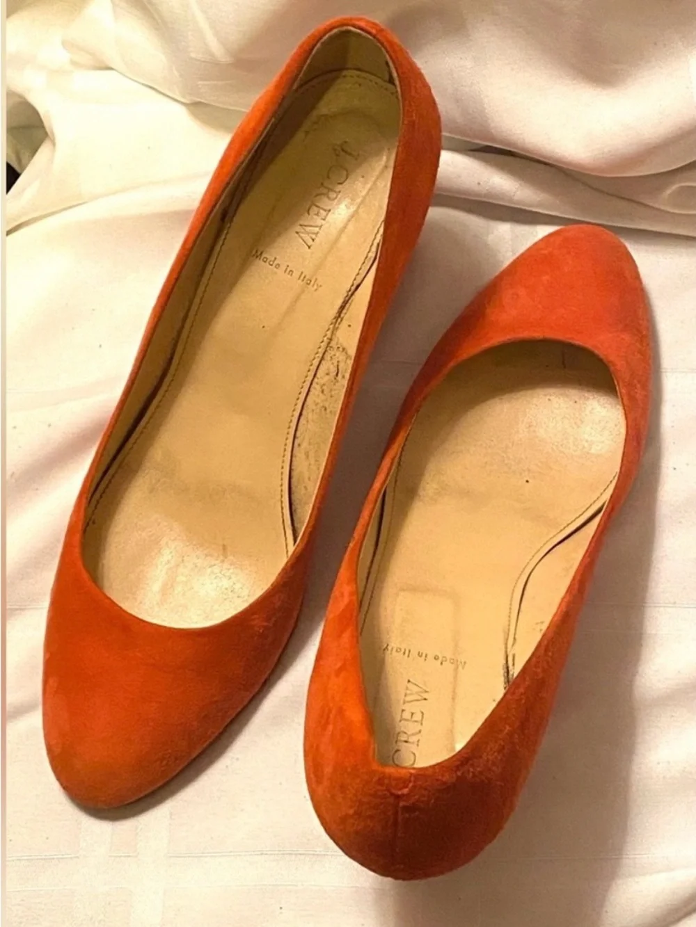J Crew Orange Suede Wedge Pumps